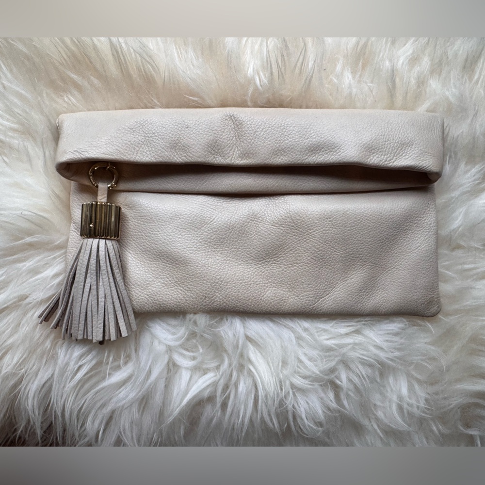 India Hicks Carmen Cream Leather Clutch with Tassel